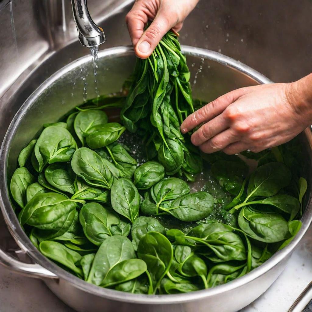 Rinse spinach under cold water