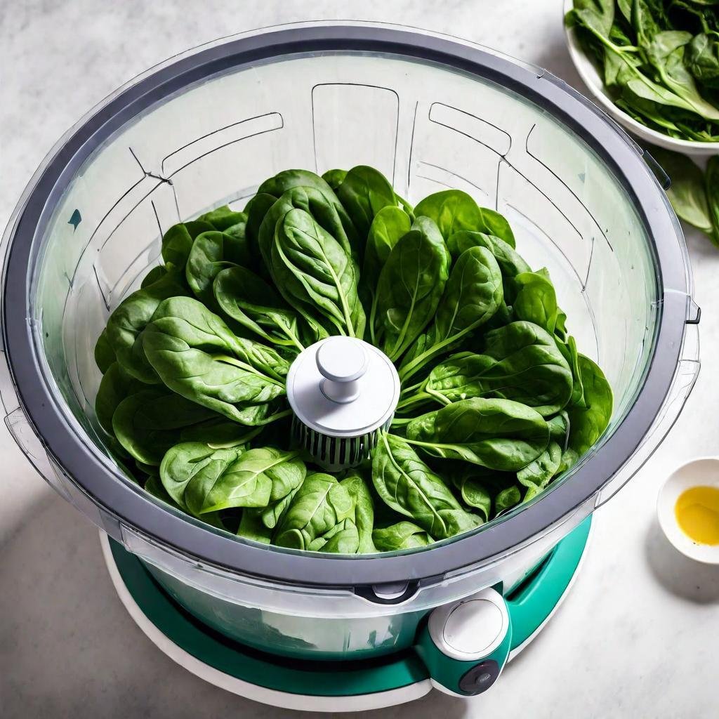 Using a Salad Spinner to Remove Excess Moisture from spinach