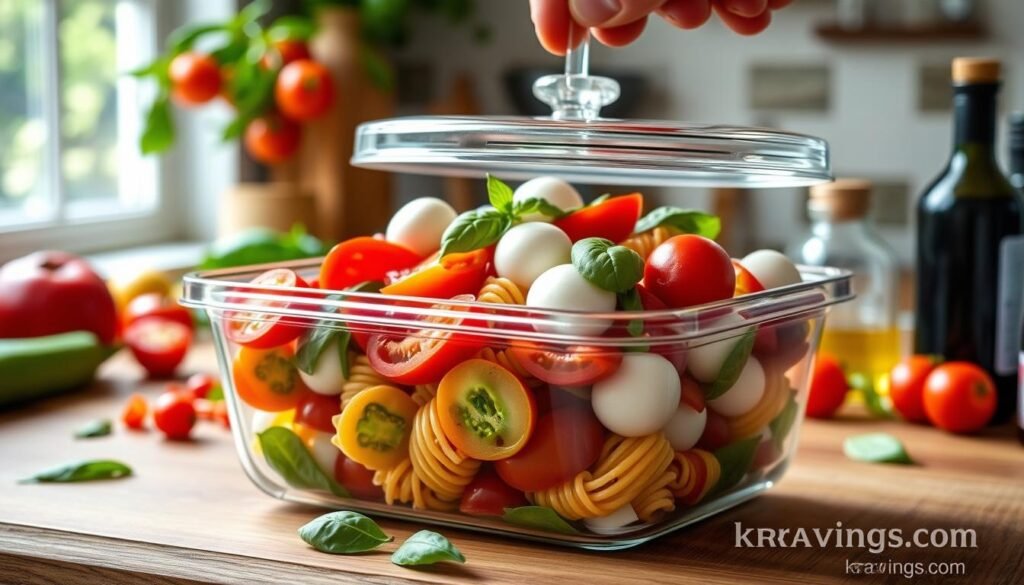 storing Caprese Pasta Salad